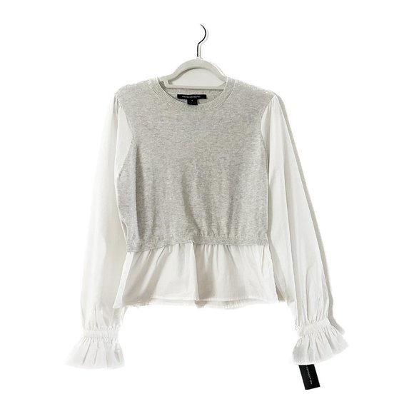 French Connection Tops - NWT French Connection - Miranda Shirt Mix Sweater - Dove Grey - Size Small
